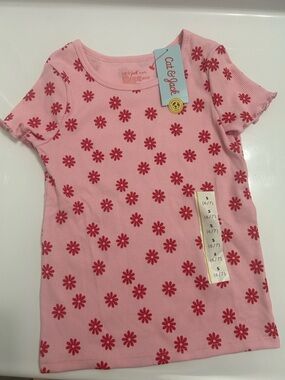 Cat & Jack Pink Tee with Red Daisy Print - Short Sleeve